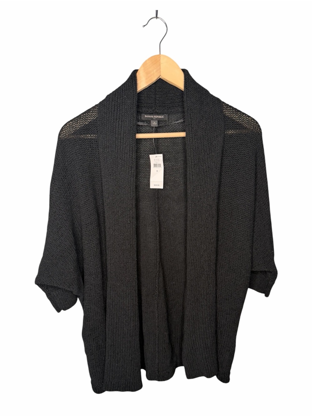 NWT Banana Republic Open Knit Jersey Stitch Ribbed Shawl Collar Cardigan - Black - Picture 2 of 11